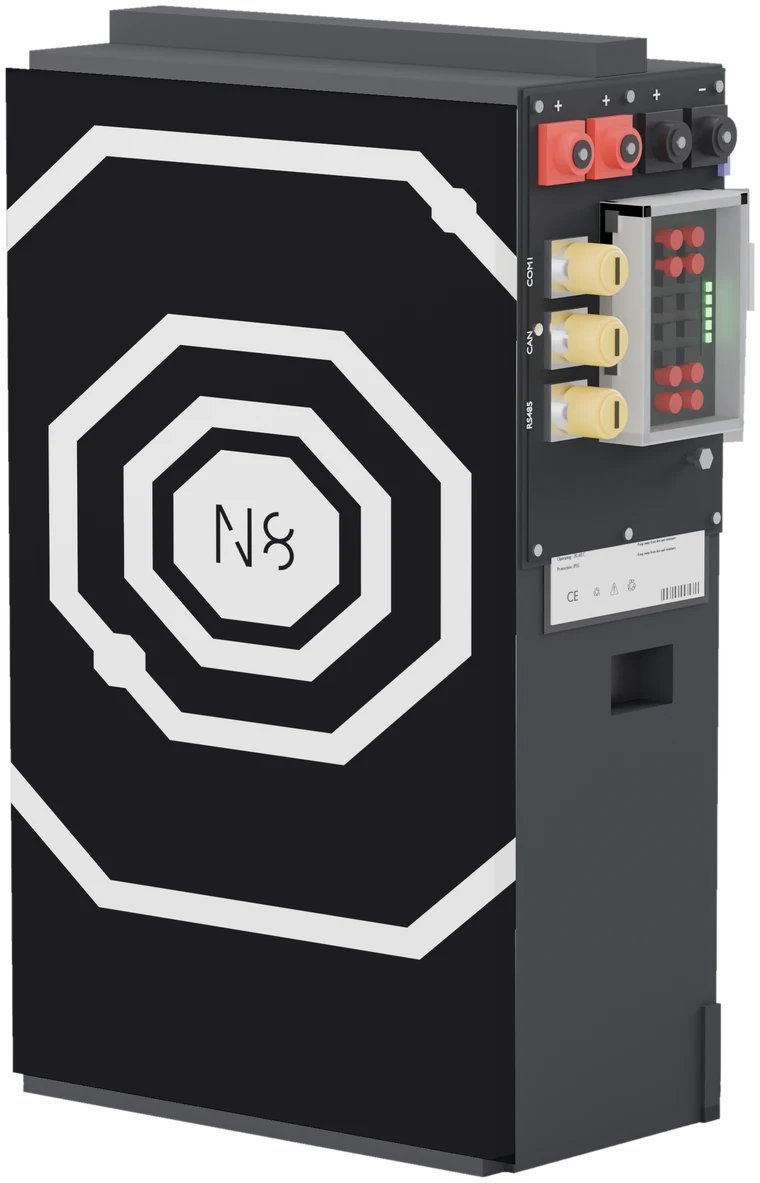 N8 Battery in the Orbit XL design: a black cabinet with white octagonal orbits around the N8 star