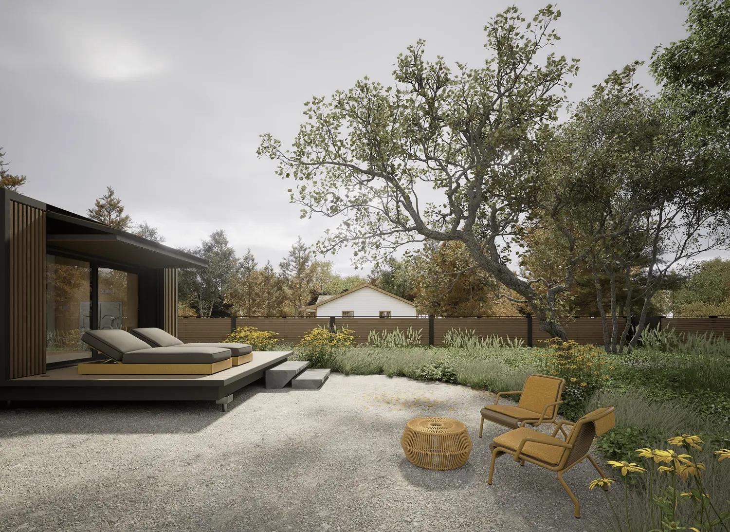 N8 Mini House with a terrace in a garden